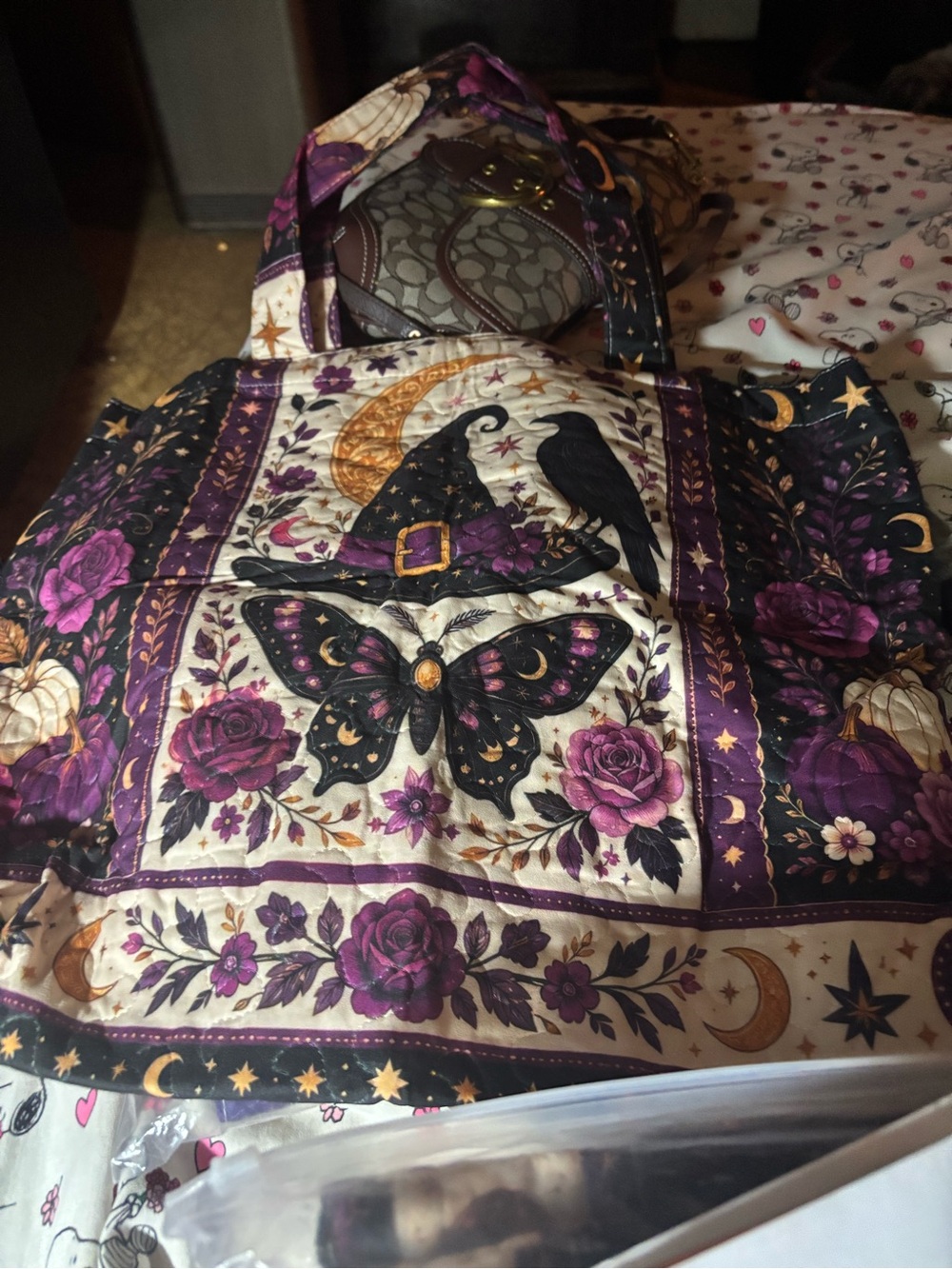 Quinn Purple Witchcraft Floral Tote Bag brand new large